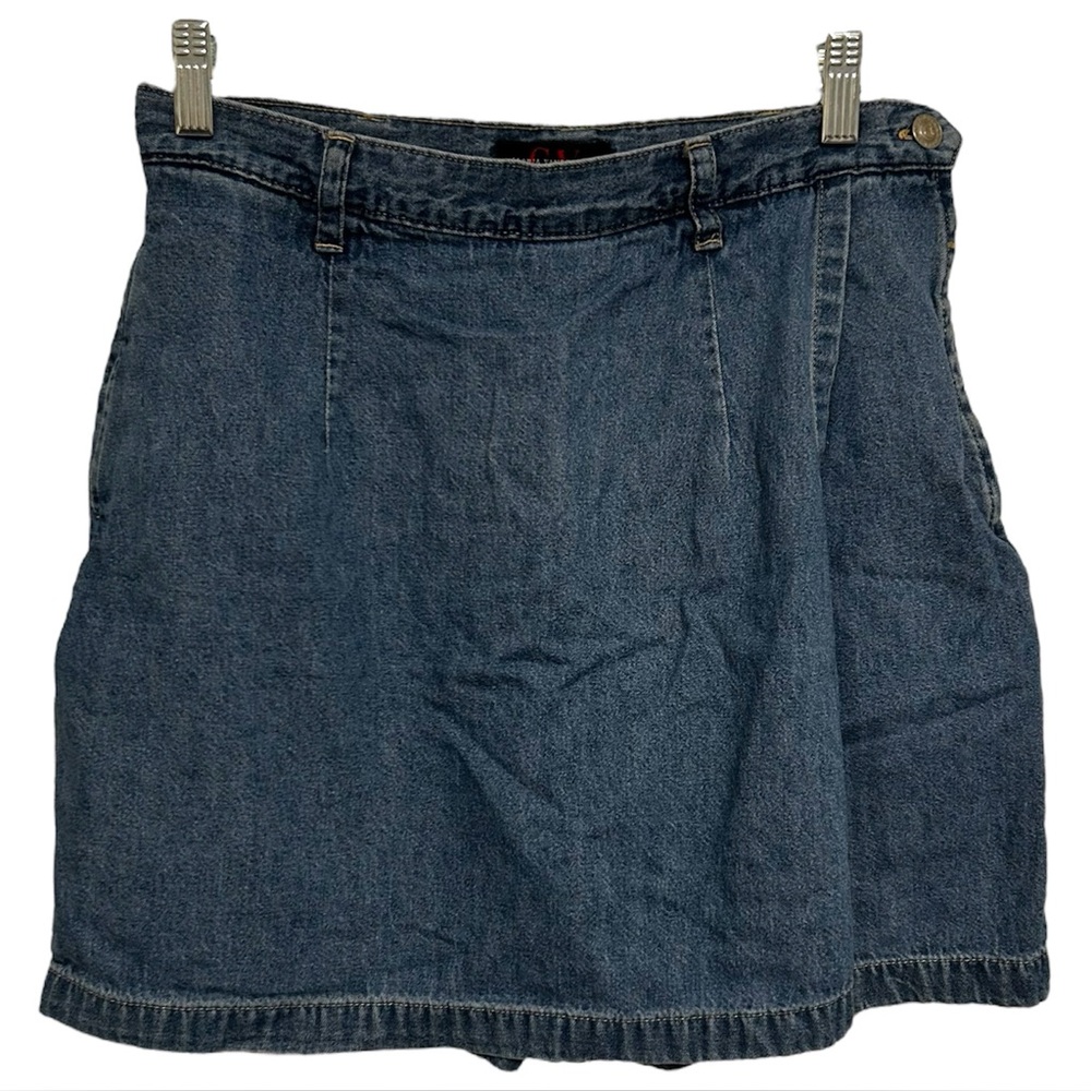 Vintage 90s Gloria Vanderbilt Denim Wrap Skort Size 12P Jean Mini Skirt